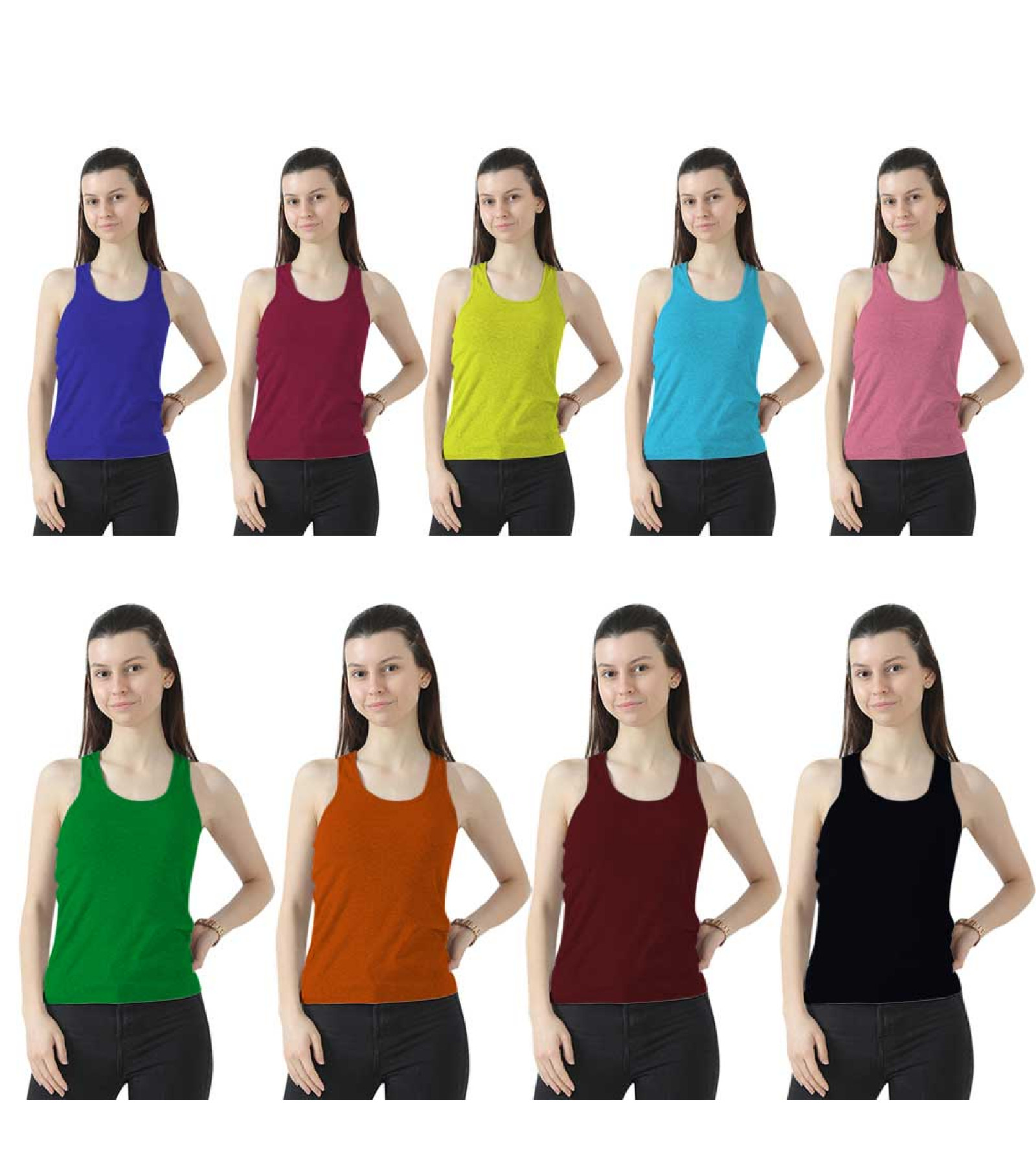 Vink Multicolor Womens Camisole Slip 9 Pack Combo | Round Neck